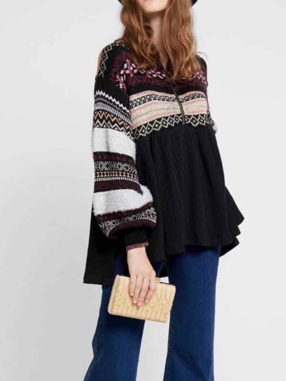 Free People Cozy Cottage Sweater Zip Up Black Size Small